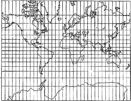 Картографическая сетка в равноугольной цилиндрической проекции